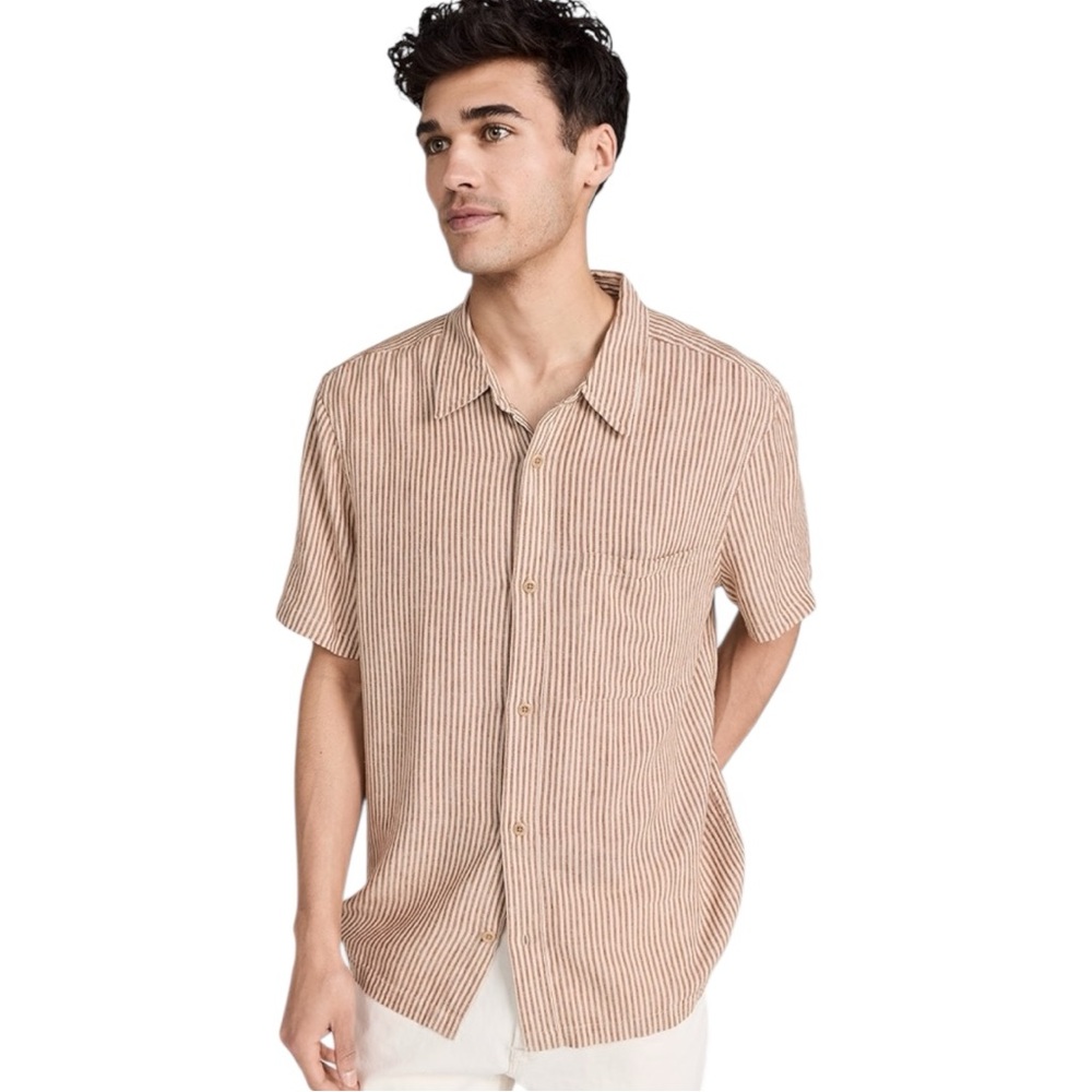 Tan and Red Stripes Celio Button Down Polo Shirt (M)